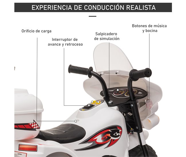 Motocicleta Eléctrica HOMCOM 370-109V90RD Blanco
