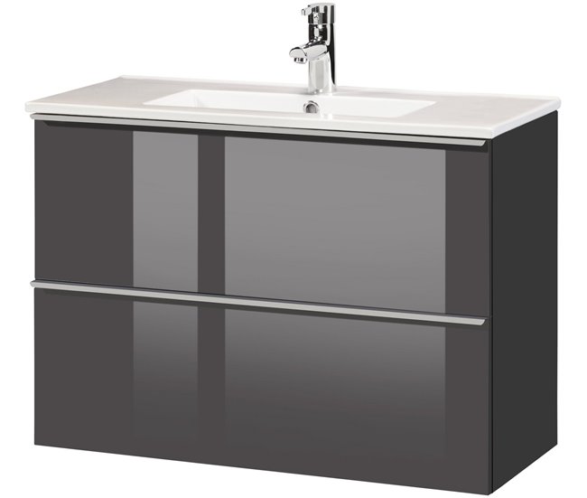 Mueble baño suspendido Axel 2 cajones espejo, sin lavabo, Cemento -  Conforama
