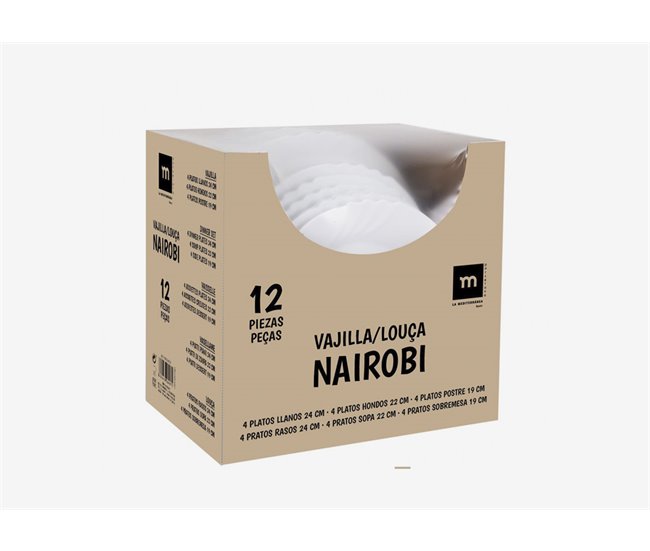 Vajilla modelo NAIROBI de 12 piezas. Blanco