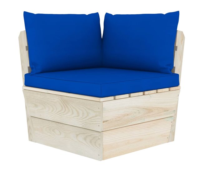 Sofá de palets de jardín 3 plazas con cojines madera de abeto Azul