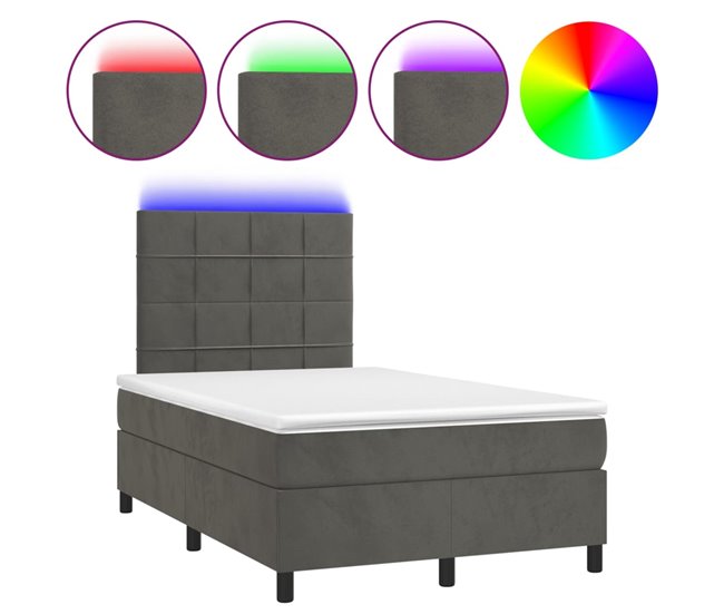 Cama box spring colchón y LED terciopelo - Bloques con cuadros 120x200 Azul
