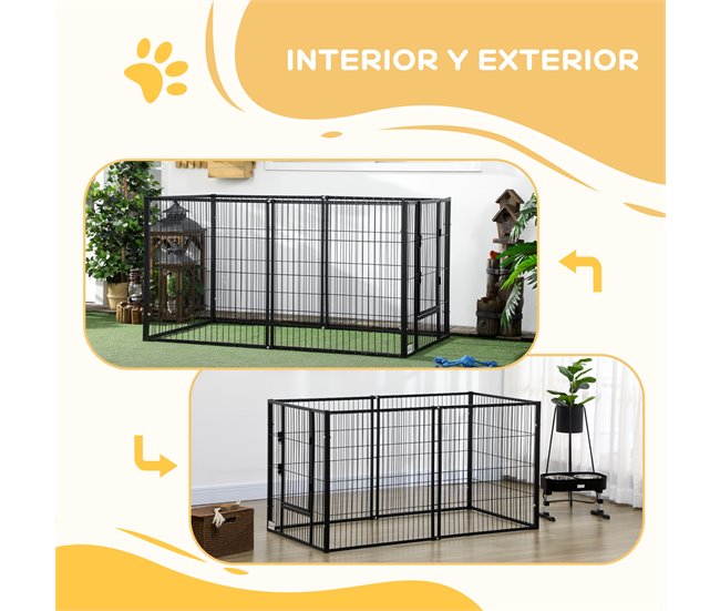 PawHut parque para perros de 6 paneles corralito para perros valla metálica  para mascotas con ancho ajustable y marco de acero 82,5-150x79x61 cm negro