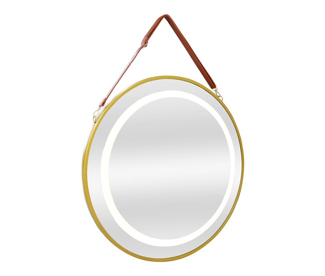 Espejo de pared con LED Picerno para baño con correa antivaho 60x3 Dorado
