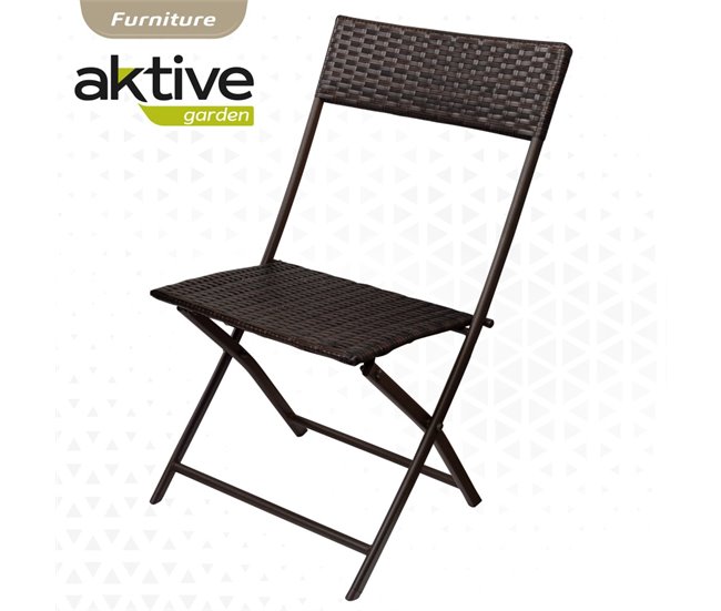 Conjunto mesa y sillas terraza plegable ratán Aktive Negro