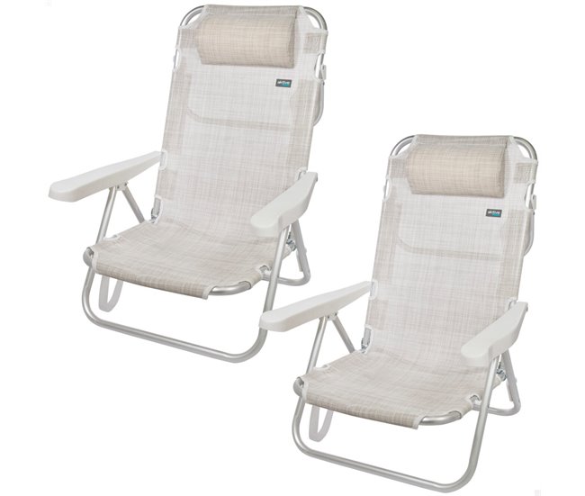 Pack ahorro 2 sillas playa Mediterráneo multiposición c/cojín Aktive Beige