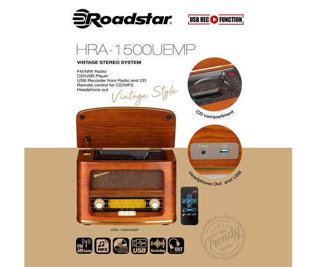 Radio CD Roadstar HRA-1500CD-MP3UEMP Madera