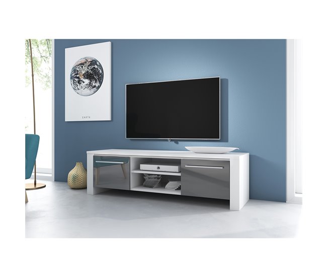Mueble TV 1 puerta con LED Ilies 140 Blanco