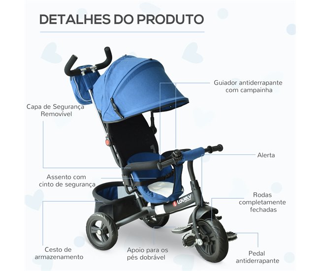Triciclo para Bebé HOMCOM 370-027BU Azul