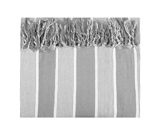 Acomoda Textil – Colcha Multiusos para Sofá y Cama, Mandala con Flecos. Gris