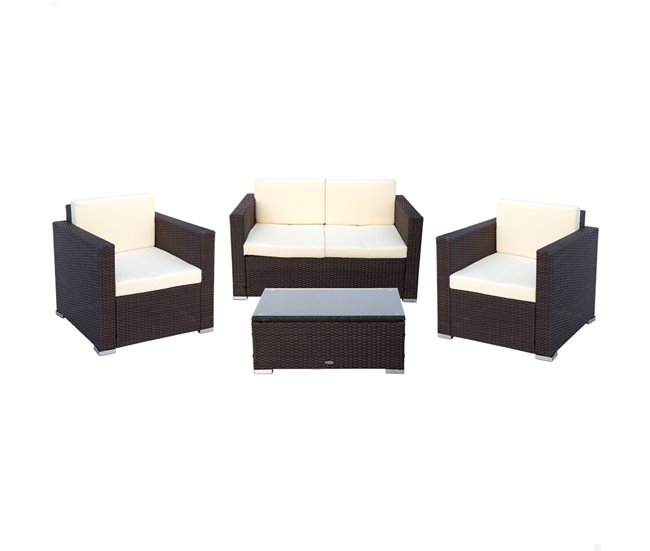 Conjunto muebles terraza sillones, sofá y mesita ratán Aktive Negro