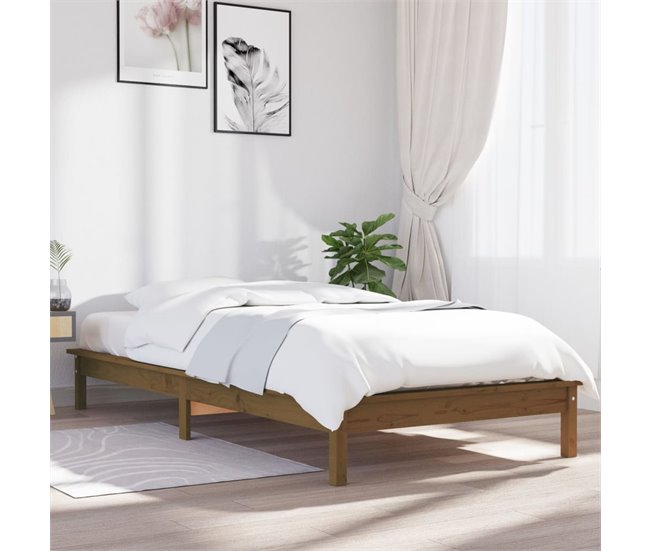 Estructura de cama madera maciza de pino negro 90x190 cm - Conforama