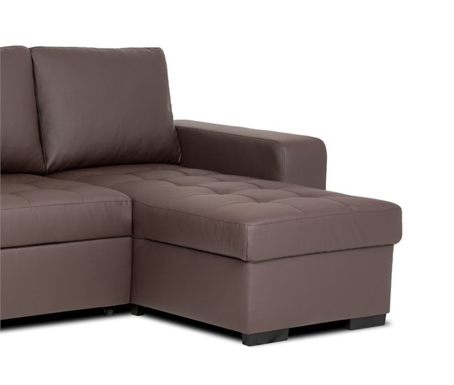 Chaise longue reversible piel sintética con cama HARRY Chocolate