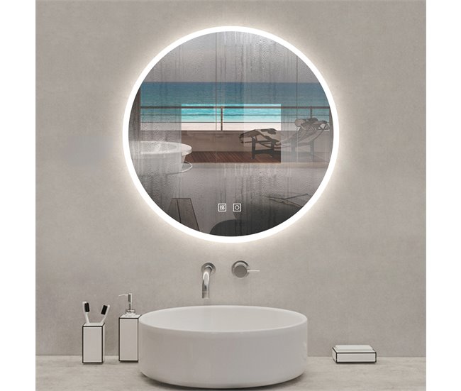 Espejo redondo de baño LED + antivaho + brillo ajustable 60x60 Natural