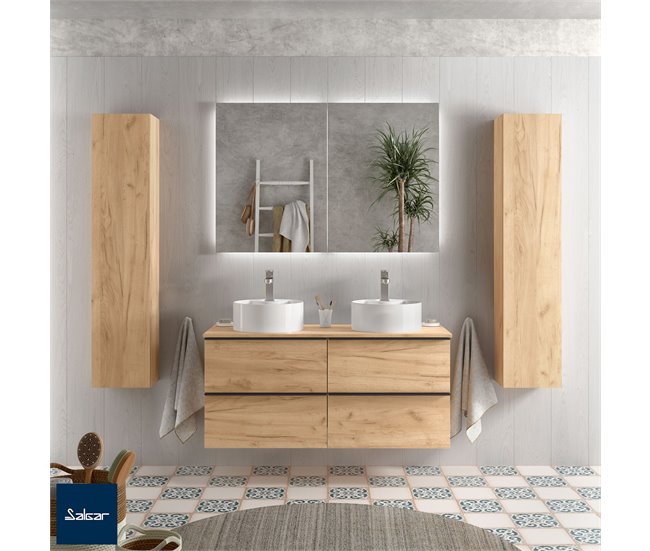 Mueble de baño Nabua con tirador de pestaña | Lavabo sobre encimera 120 Roble