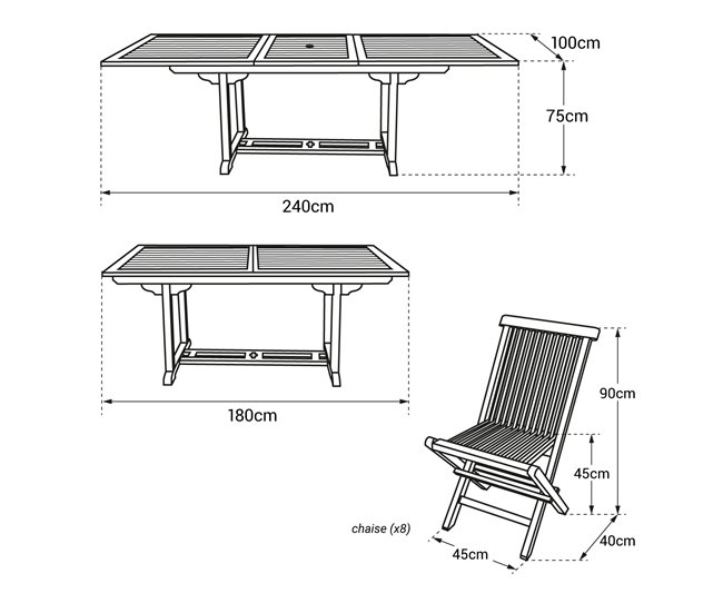 Muebles de jardín de teca LOMBOK - mesa rectangular - 8 plazas Natural