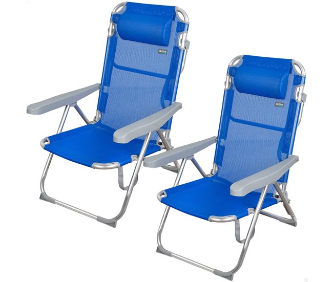 Pack ahorro 2 sillas playa Gomera multiposición antivuelco c/cojín 48x60x90 cm Aktive Gris