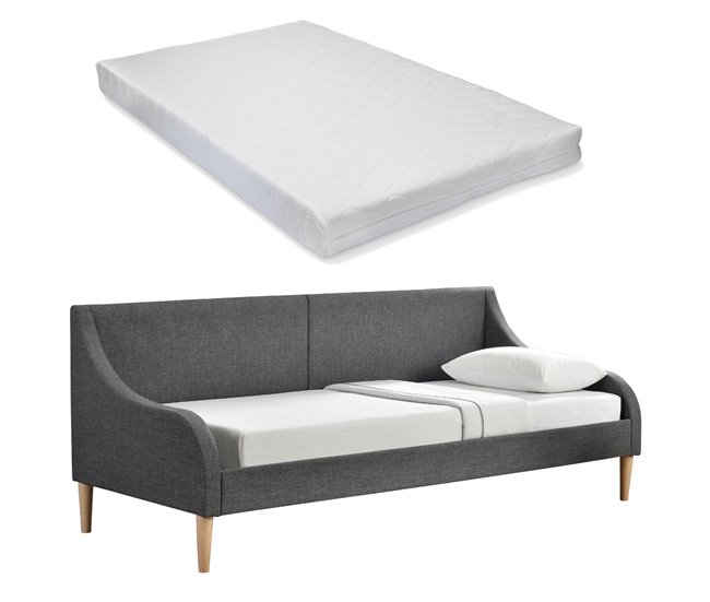 Sofá cama clic clac, patas de madera, sofa 2 plazas, Textil Gris, Fox