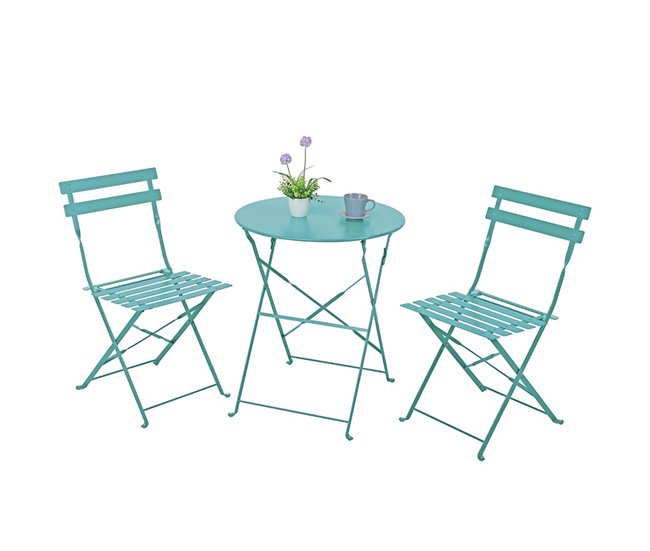Conjunto de mesa plegable y sillas de jardín Dalia en acero Azul Marino