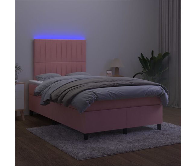 Cama box spring colchón y LED terciopelo - Rayas verticales 120x200 Azul
