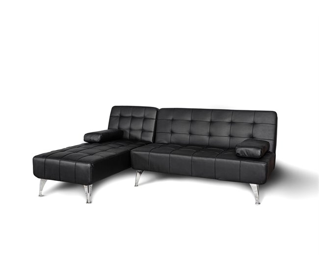 Sofá-cama chaise longue derecha con mesita de centro Negro