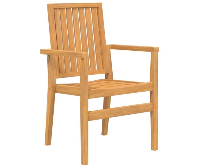 Set 4 sillas de jardín apilables de madera de teca Marron