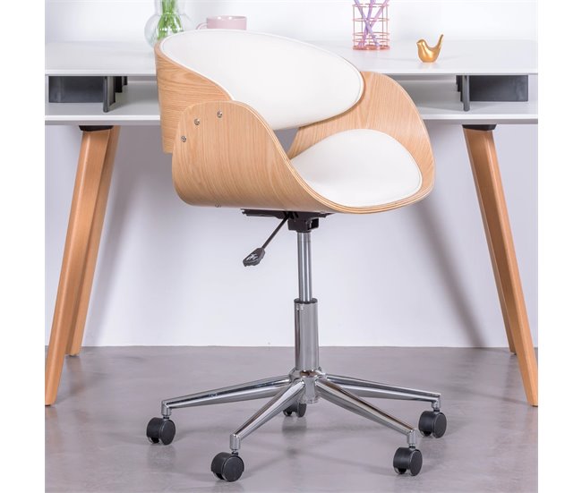 Silla de escritorio de madera  arce  polipiel - Burrow S Blanco