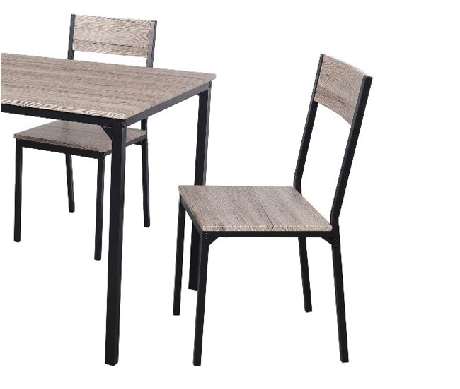 Conjunto Mesa Fija y 4 sillas de cocina CAFFE Negro/ Madera