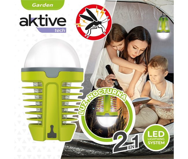 Lámpara mata mosquitos UV c/luz LED nocturna Aktive Verde