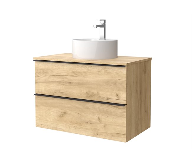 Mueble de baño Nabua con tirador de pestaña | Lavabo sobre encimera 80 Roble