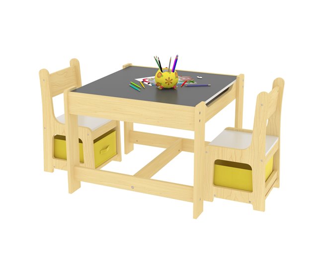 Juego de mesa para niños con 2 sillas Irixoa con cajas MDF Natural