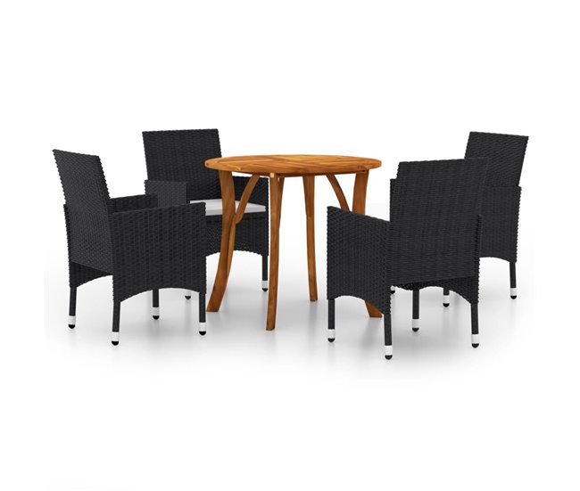 Conjunto de jardín 4 sillones+1 mesa con cojín Negro