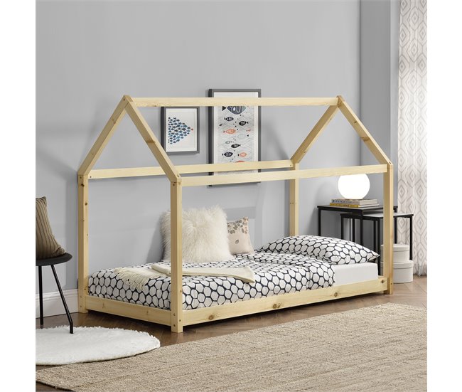 Cama de casa con luz, marco de cama Montessori de tamaño individual para  niños con rieles, cama de madera con estantes para niños y niñas, gris