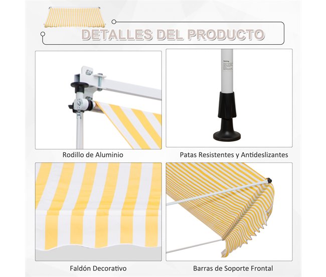 Outsunny Toldo Manual Retráctil Para Exterior 300x150x170-280 Cm