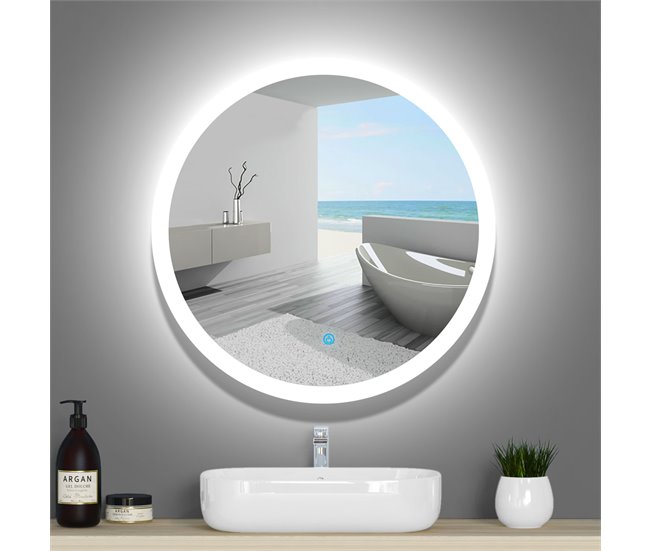 Espejo de baño LED redondo＋interruptor táctil＋antivaho Blanco