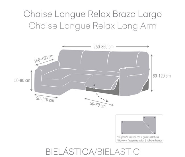 Funda Sofá Relax Bielastica Adaptable Chaise Longue Brazo Largo Gris Claro
