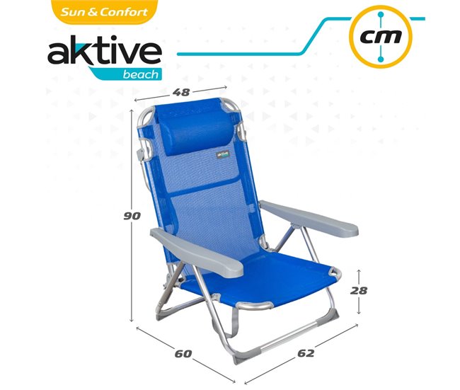 Pack ahorro 2 sillas playa Gomera multiposición antivuelco c/cojín 48x60x90 cm Aktive Gris