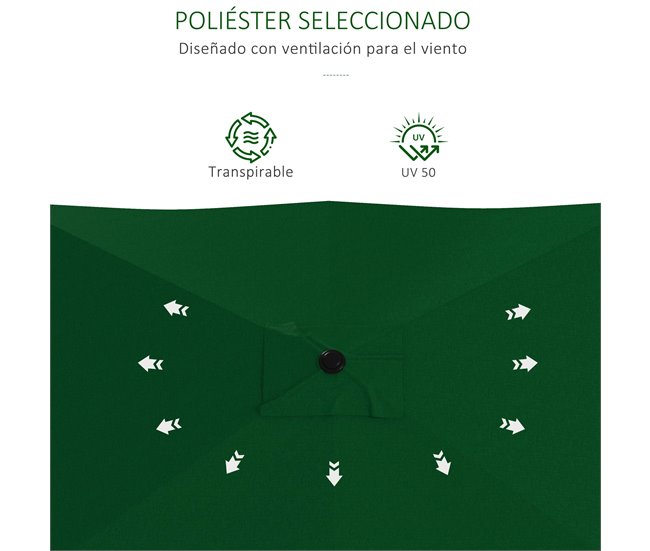 Sombrilla de Jardín Aluminio, Poliéster Outsunny 300x200 Verde