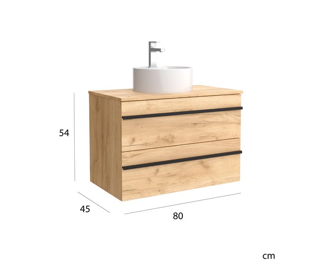 Mueble de baño BORN con perfil de tirador | Lavabo sobre encimera 80 Roble
