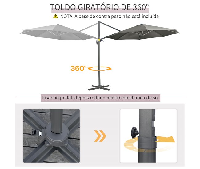 Sombrilla de Jardín Poliéster, Metal, Aluminio, PC Outsunny 300x250 Gris