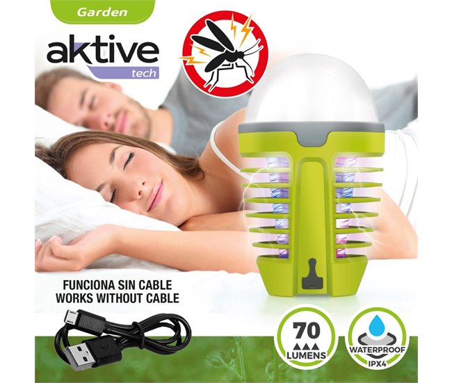 Lámpara mata mosquitos UV c/luz LED nocturna Aktive Verde