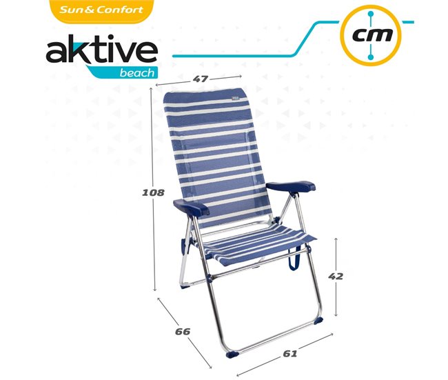 Pack ahorro 2 sillas playa Mykonos multiposición antivuelco 47x66x108 cm Aktive Azul
