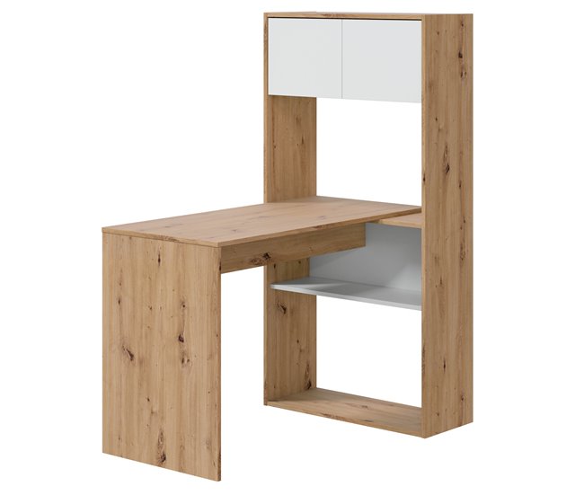 Mesa de escritorio Beja modular 2 puertas 2 huecos, madera/blanco Blanco