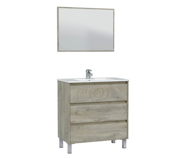Mueble baño Devin 3 cajones espejo, sin lavabo, Alaska Madera