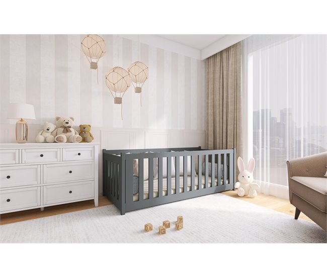 Cama infantil de madera de pino gris 90x200 TERRY