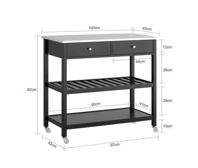 SoBuy FKW47-W Carrito de Servir Carrito Auxiliar Cocina estantería de Cocina  Carrito de Cocina móvil 100 x 92 x 45 cm Blanco ES : : Hogar y  cocina