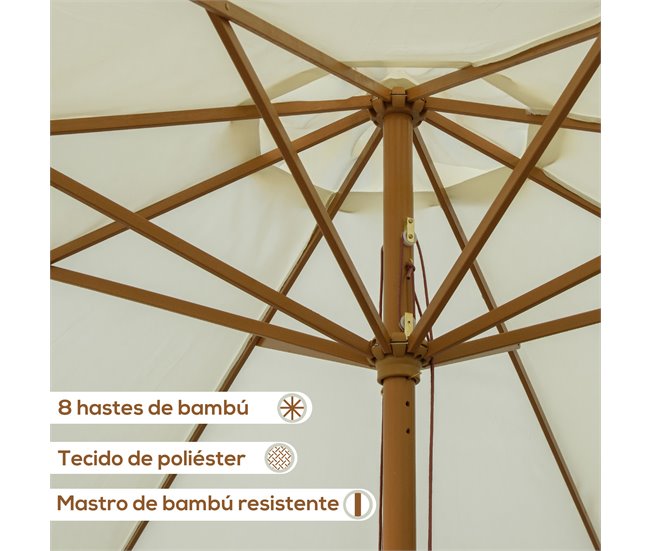 Sombrilla de Jardín Bambú, Poliéster Outsunny Beige