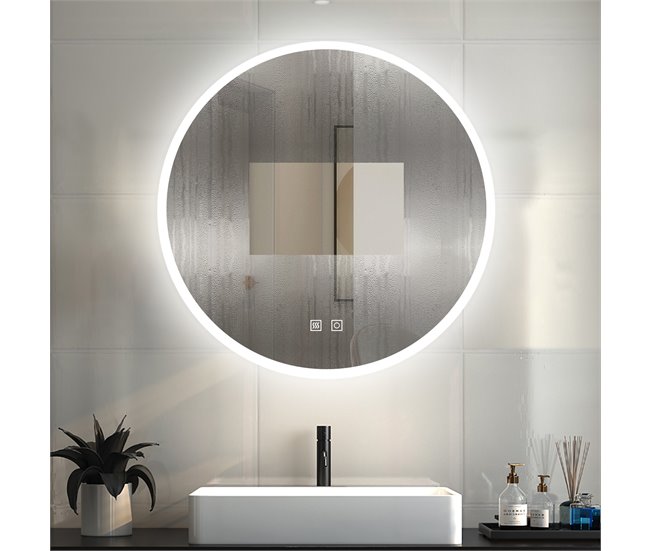 Espejo redondo de baño LED + antivaho + brillo ajustable 70x70 Natural