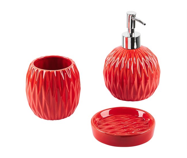 Beliani Conjunto de accesorios de baño BELEM Rojo