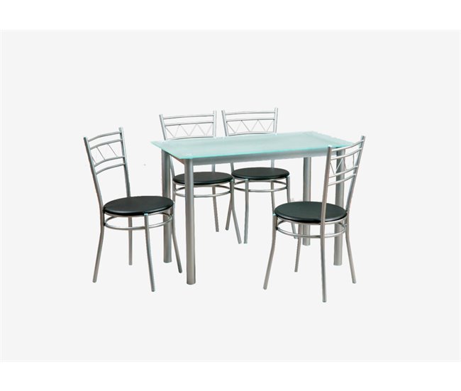 Conjunto de mesa + 4 sillas MILAN 2  Blanco/ Negro