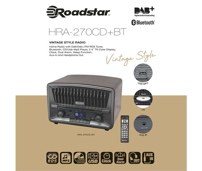 Radio CD Roadstar HRA-270CD-MP3CD+BT Madera